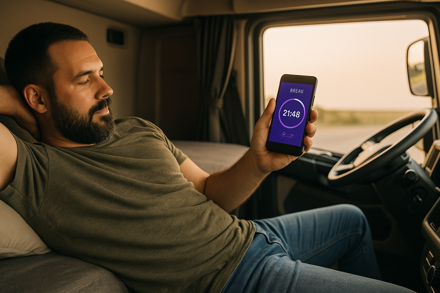 Transportista relajado revisando la app